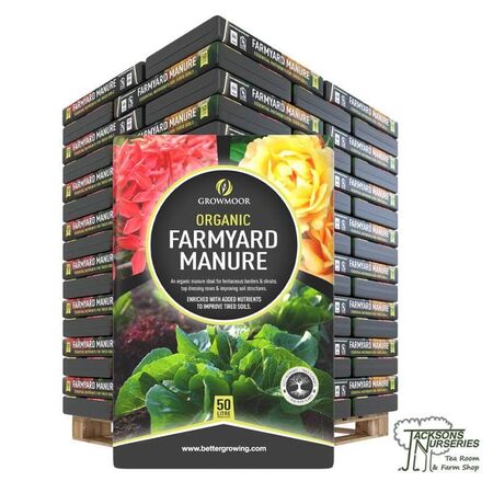Buy organic farmyard manure as a pallet deal - options to buy 20, 25, 30, 35, 40, 50, 60, 70 or 80 bags from Jacksons Nurseries. Excellent value.
